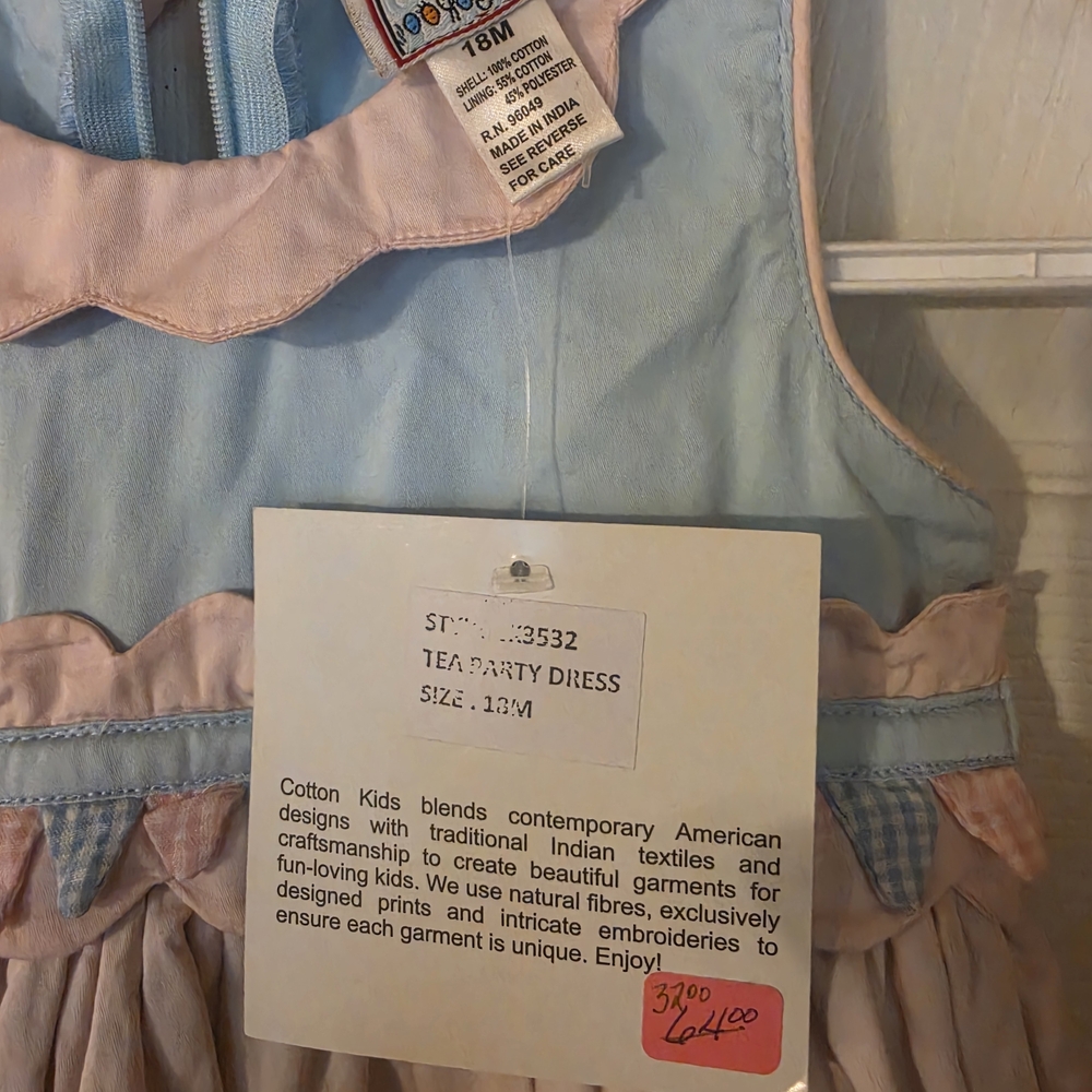 Cotton Kids Pastel Pink & Blue Girls Dress - Picture 3 of 4